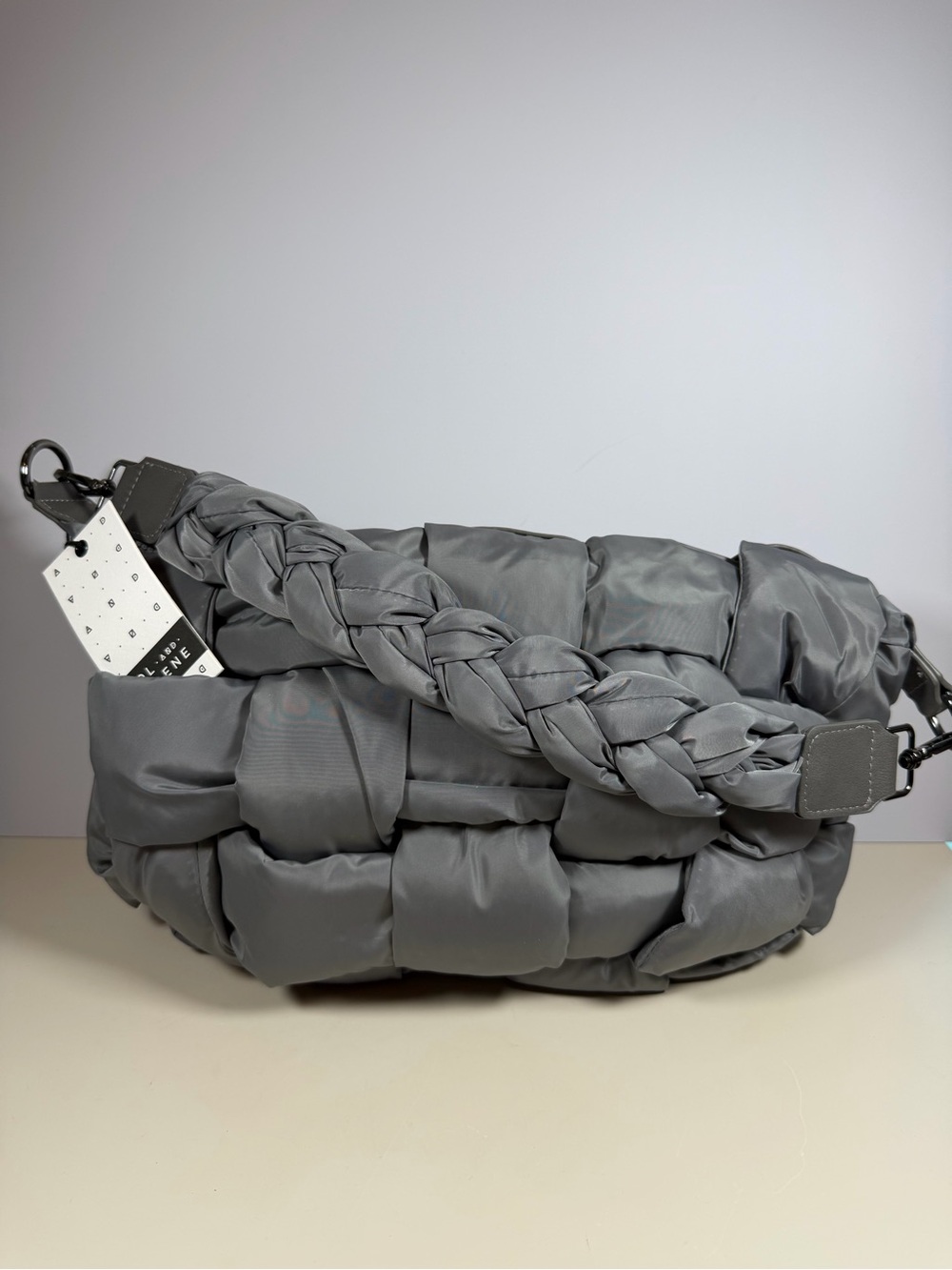 Quilted Braided-Handle Messenger Bag - Gray